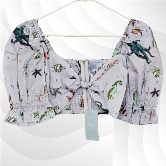 2/$50 Hill House The Isabella Top Sea Creatures Cropped Puff Sleeve Size S - Picture 2 of 7